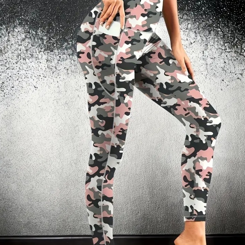 High-Rise Pink Camo Leggings for Women